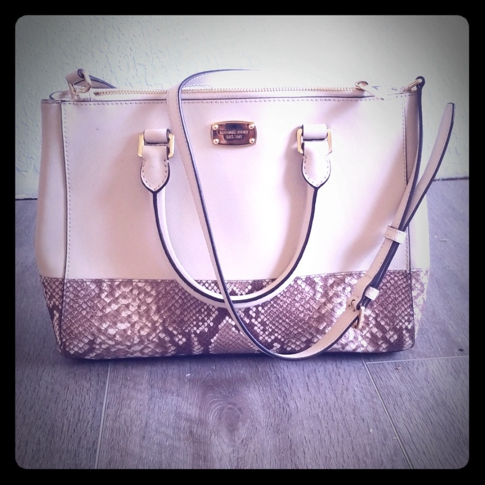Michael Kors Snakeskin and Beige Satchel